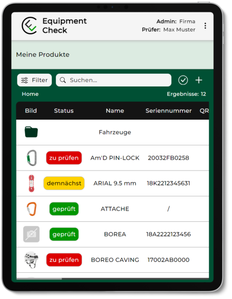 Equipment Check immer und überall nutzen, auch ideal für das Tablet